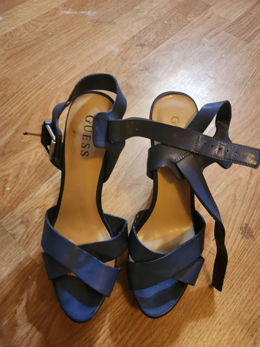 GUESS Navy Cross-Strap Heeled Sandals